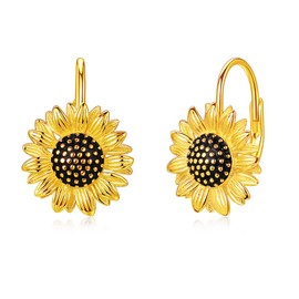 LINSTER Daisy Earrings/Sunflower Earrings, Women's 925 Sterling Silver Flower Leverback Earrings, Daisy Jewellery Gifts for Women Girls, Cubic Zirconia
