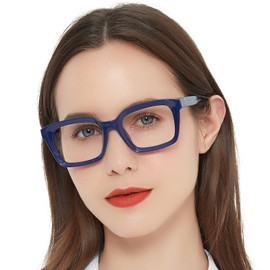 MARE AZZURO Square Reading Glasses Women Trendy Large Readers 1.00 1.25 1.50 1.75 2.00 2.25 2.50 2.75 3.00 3.50 4.00 5.00 6.00 (Blue, 125)