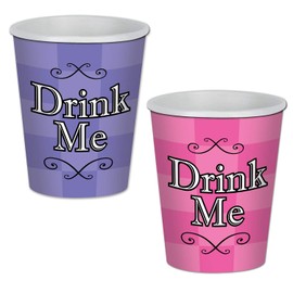 Club Pack of 96 Pink and Purple "Drink Me" Disposable Paper Drinking Party Tumbler Cups 9 oz.