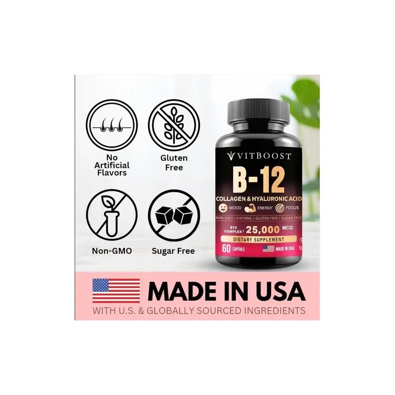 Vitboost Complejo Vitamina B12 25000 Mcg 60 Cápsulas N/a