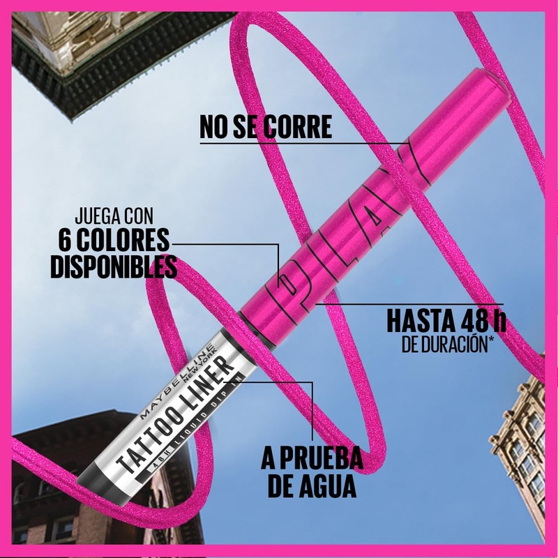 Maybelline Delineador Liquido de Colores Tattoo Liner Play, tono Punch