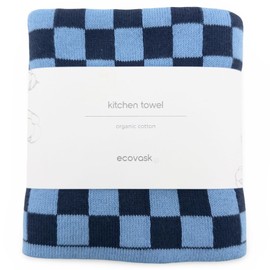 Ecovask Kitchen Tea Towel Single Organic Cotton, Navy Cornflower Chequer