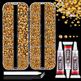 2x12PCS Surface Gold Rhinestones: Multi-Size and Durable Gems for Crafting with 3Pcs 10ml Jewelry Glue for Nail Art, Makeup and DIY Crafts