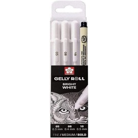 SAKURA Gelly Roll White, Bright White Pens in Case, Mix Size 05/08/10 and 1 Marker 005