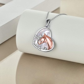 YFN Horse Pendant Necklace Jewelry 925 Sterling Silver Women Embrace Horse Gift for Women