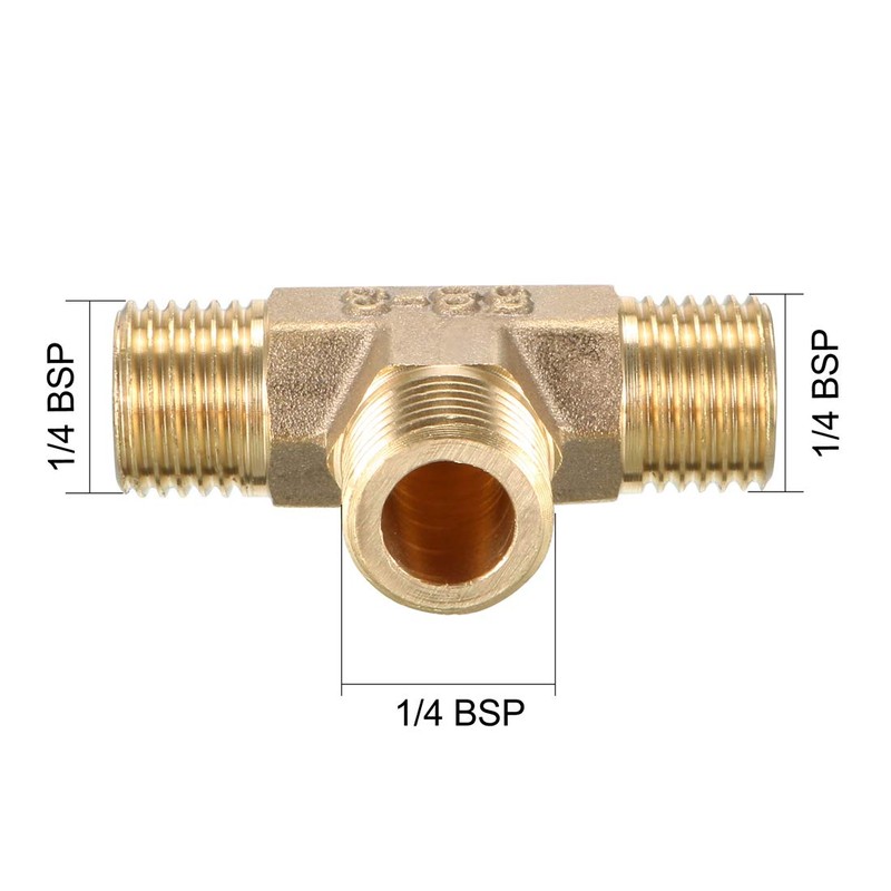 sourcing map Brass Tee Pipe Fitting 1/4 BSP Male Thread