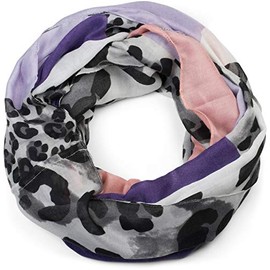 styleBREAKER women tube scarf with leopard animal print pattern and colour blocking patches, snood, shawl 01016182, Colour:Violet-Lilac-Altrose