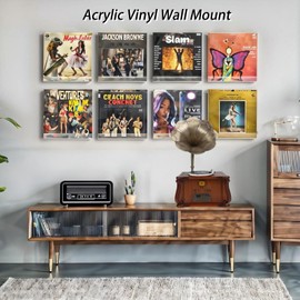 BSDYCL Vinyl Wall Mount 4 Pack, 12" Clear Acrylic Vinyl Shelf, Floating Shelves for Display Record Picture Photo Various small ornaments