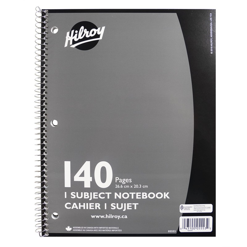 Hilroy 3-Hole Coil Notebook, 1-Subject, Wide Ruled, 10-1/2 X 8-Inch,