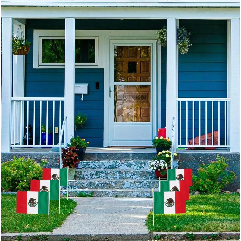 GSYLPFT 12 Pack Mexican Flags on Sticks Mexico Small Mini