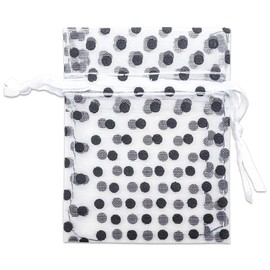 TheDisplayGuys 100-Pack 3x4 Sheer Organza Gift Bags with Drawstring (Small) - Polka Dot (White/Black) - for Wedding Party Favors, Jewelry, Candy, Treats Mesh Pouch