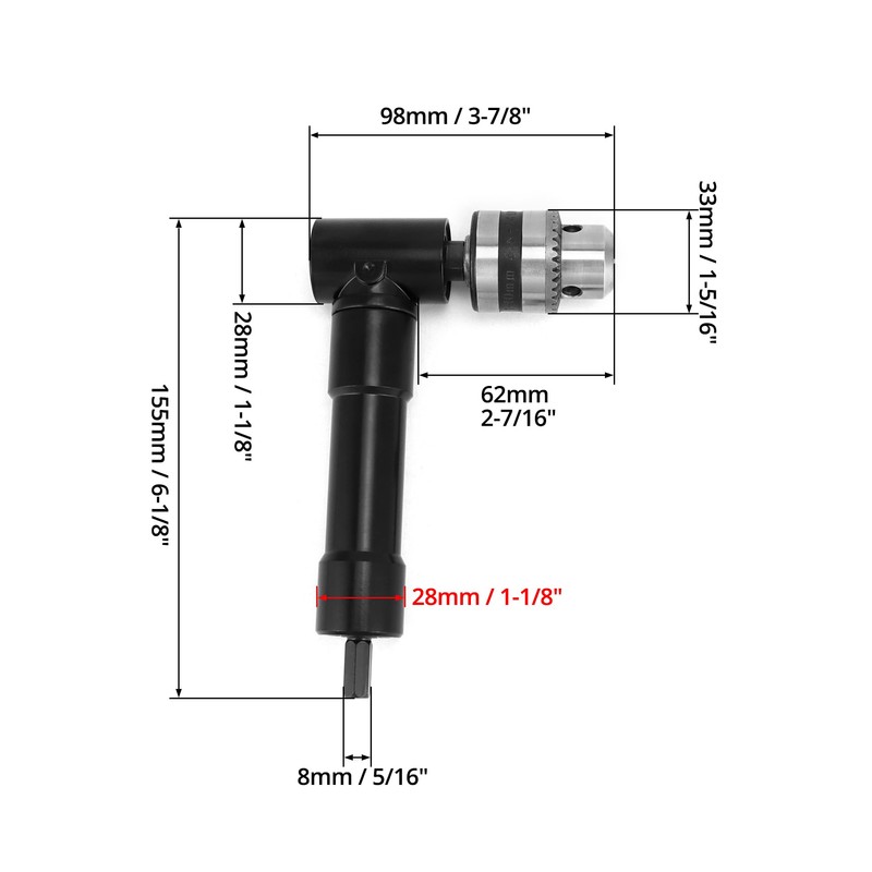 QWORK 90 Degree Right Angle Drill Attachment Adapter with 8mm