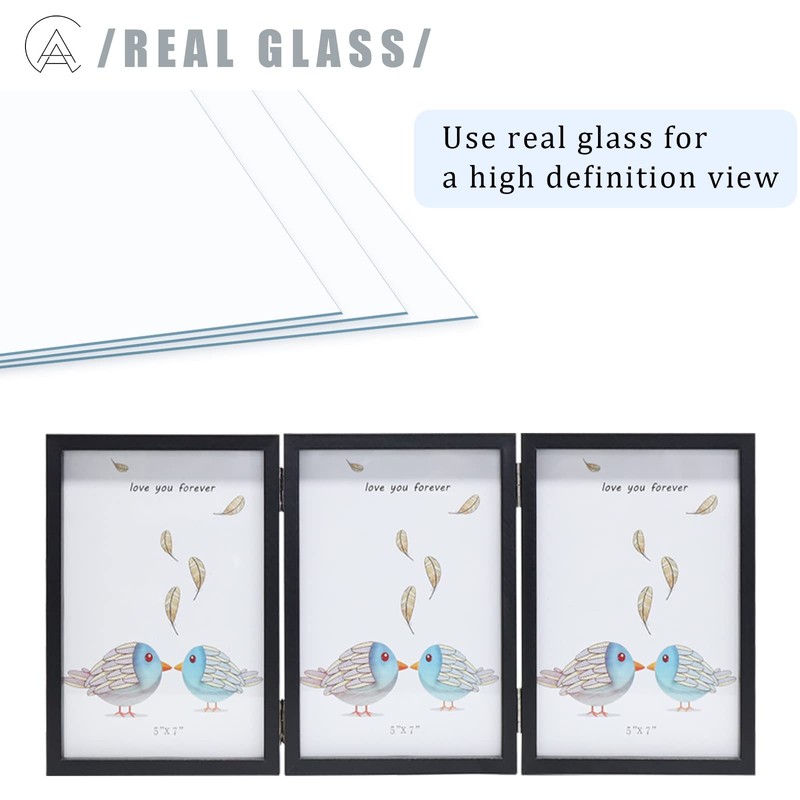 AEVETE Triple 5x7 Picture Frames Black Hinged Folding Photo Frames
