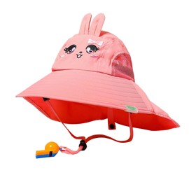 DOMOKO Sombrero para Niños, Gorra para Bebe, Sombrero ala Ancha para Playa Niños con Malla y Correa Ajustable para la Barbilla, Secado Rápido 50+ UPF de Verano (MX/US, Numérica, 6 1/4, 6 3/4, Rosa)
