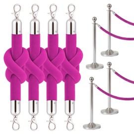 4 PСS Station Set for Parties - Pink Rope Stations for Hotel Lobby VIP Ropes for Posts with Snap Hooks Twisted Ropes for Special Events and Stands Queue