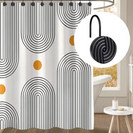 Sunlit Mid Century Modern Round Decorative Shower Curtain Hooks, Farmhouse Circle Geometric Black Shower Curtain Rings for Bathroom, Resin, Boho Shower Curtain Hangers Home Decor