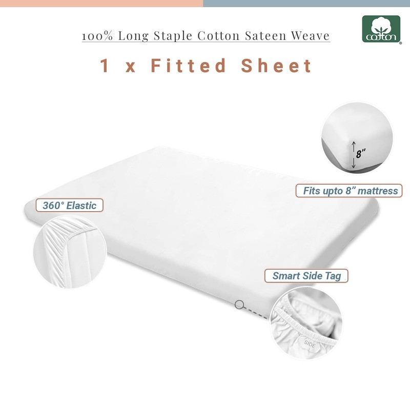 Pizuna 100% Cotton Fitted Travel Sheet White, 400 Thread Count