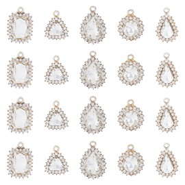 SUPERFINDINGS 20PCS 5 Style Alloy Rhinestone Pendants Light Gold Tone Rectangle Teardrop Triangle Flat Round Charms Sparkling Clear Crystal Rhinestone Pendants for Jewelry Making, Hole: 1.8~2.5mm