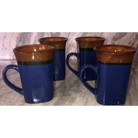 Royal Norfolk Blue/Brown Stoneware Coffee Mugs Dinnerware Cups-Set Of 4-SHIP24H