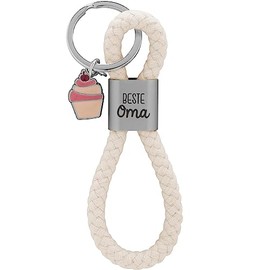 GRUSS & CO Loop Key Ring Pendant Consisting of a Braided Loop with Motif Print and Charm, multicoloured, Motif "Grandma"