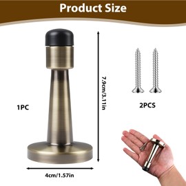 Antique Brass Door Stopper, Wall Mounted Screw-in Door Stop with Rubber Bumper – Zinc Alloy Anti-Collision Holder for Skirtings, Walls – Elegant Brushed for Home & Office