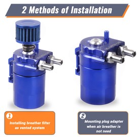 muge racing Universal Oil Catch Can Tank Kit Polish Baffled Reservoir with Breather Filter with 3/8" Fuel Line, Aluminum, Blue, 400ml