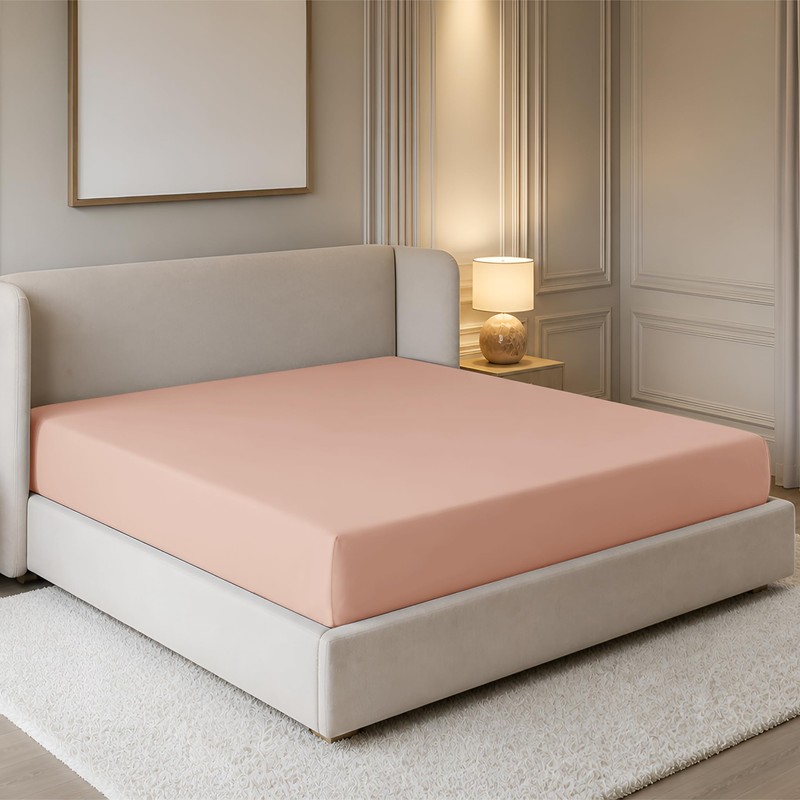 Oxford Homeware Peach Double Fitted Sheet -100% Brushed Microfibre 1800
