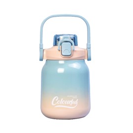 Insulated Kids Water Bottle for School or Travel,21oz Kids Stainless Steel Water Bottle with Straw,Lid, Carry Strap, Handle and Leak-Proof, Pop-Up Spout Cover (Light Blue)