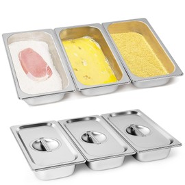 Gucass Breading Bowls Set of 3 with Lid Made of Stainless Steel GN 1/3 Container 32.5 x 17.5 x 6.5 cm Rectangular Metal Gastro Container Ideal for Cutlets, Meat, Fish