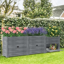 UrGROWA Raised Garden Bed with Extra Storage Compartments Outdoor, 34" x 18" x 30" Wood Elevated Garden Box Wooden Planter Box for Herbs, Vegetables, Flowers Backyard, Patio, Balcony