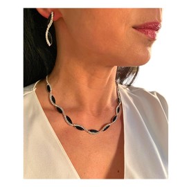 ONDEGO® 2er Set Schwarz SILBER Strass Schmuck Kette Schmuckset Armband Hochzeit Collier Halskette Brautschmuck Kommunion Ball Abiball