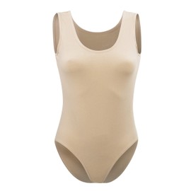 Maria Angel Womens Ladies Stretch Sleeveless Camisole Vest Bodysuit Leotard Top 6002 (Medium 10-12, Beige)