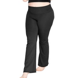 STRETCH IS COMFORT Women's Foldover Plus Size Yoga Pants Black 2X