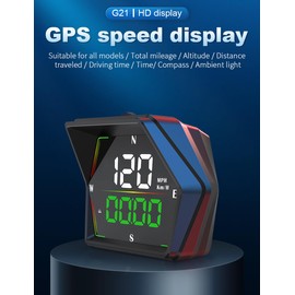 Car HUD Heads Up Display Digital GPS Speedometer LED Display MPH Speed Compass Overspeed Alarm Fatigued Driving Reminder, Plug & Play for All Vehicles