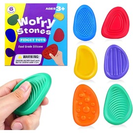 6 Pcs Sensory Stone and 4 rings Fidget Toys for Kids Adults,Worry Stone Fidget, Sensory Toys for Autism