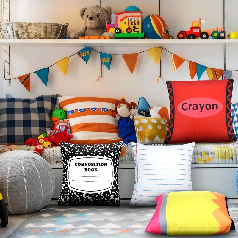 Booson 4 Pcs Back to School Composition Book Throw Pillow