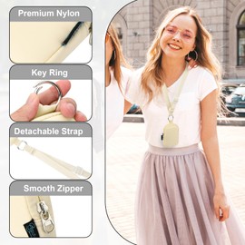 Beautyflier Pocket Hand Sanitizer Spray Case for Touchland Power Mist and Glow Mist 1FL OZ, Zipper Pouch for Hand Sanitizer Spray Bottle, with Removable Neck Strap, Great for Travel (Beige)