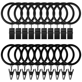 Lansian 20Pack Curtain Rings with Clips, Drapery Clips for Curtain, Drapery Rings with Clips for Hanging Drapery Drapes Bows, 1.26 inch Interior Diameter, Fits up to 1.1 in Curtain Rod, Vintage Black