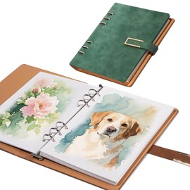 Professional Watercolor Sketchbook with 6-Ring Binder, 20 Sheets 300GSM/140lb 100% Cotton Acid-Free Cold Press Paper, 9.25" x 6.3" Textured Art Journal for Artists, Students & Adults (Green)