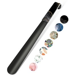 Gukeniu 16.5 Inch Long Handle Shoe Horn for Seniors Men Women Kids, Metal Shoe Horns for Boots, Black Marble