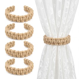 HOMEBROS Boho Curtain Tiebacks, Braided Curtain Holdbacks, Brown, 4 Pcs