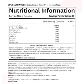 Vaginal Probiotics for Women pH Balance - Prebiotics & Probiotic Blend, Natural Vaginal Health & Urinary Tract Supplement with Cranberry, Garlic & More, Vegan, Non-GMO, Gluten-Free, 60 Caps