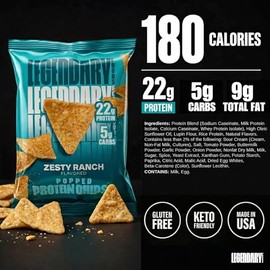 Legendary Foods Zesty Ranch Protein Chips - Popped Tortilla Style - 22g High Protein, 4g Net Carbs, Low Sugar, Gluten Free, Keto Snack Packs - 10 Pack - Healthy Crunchy Chips