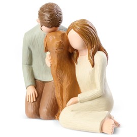 Hensonever Couple with Dog Figurines Ornaments, We are A Family Dog Memorials Statues for Dog Lovers