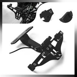 OXLLONE Universal Motorcycle License Plate Bracket Rear Tail Tidy License Plate Holder Mount Fender Eliminator with LED Light Adjustable CNC Aluminum Black
