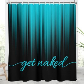 AAtter Teal and Black Shower Curtain Get Naked Turquoise Aqua Funny Adults Cool Abstract Ombre Art Aesthetic Unique Extra Long XL Large Home Bathroom Decor Bathtub Set with 12 Hooks, 72x84, Modern