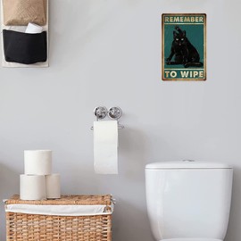 Bestylez Remember to Wipe Funny Black Cat Poster Vintage Cat Bathroom Sign Decor, Aluminum, 12" * 8" (032)