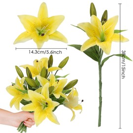RERXN Artificial Tiger Lily Latex Real Touch Flower Home Wedding Party Decor,Pack of 5 (Yellow)