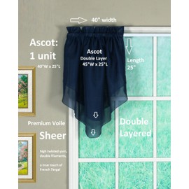 Today's Curtain Emelia Original Voile Ascot 25", Navy, 40" W x 25" L