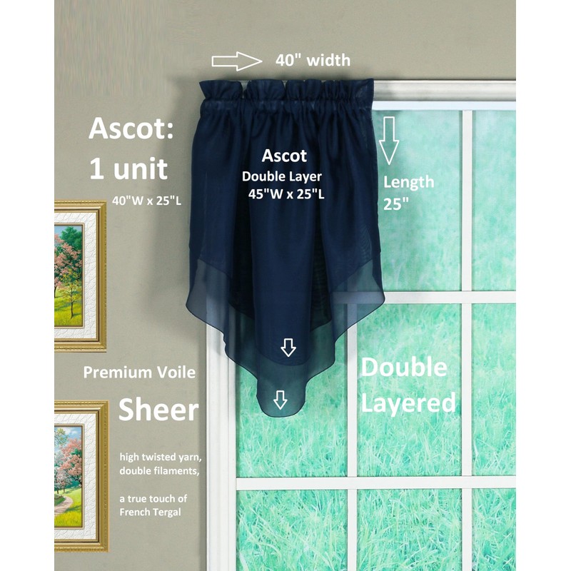 Today's Curtain Emelia Original Voile Ascot 25", Navy, 40" W